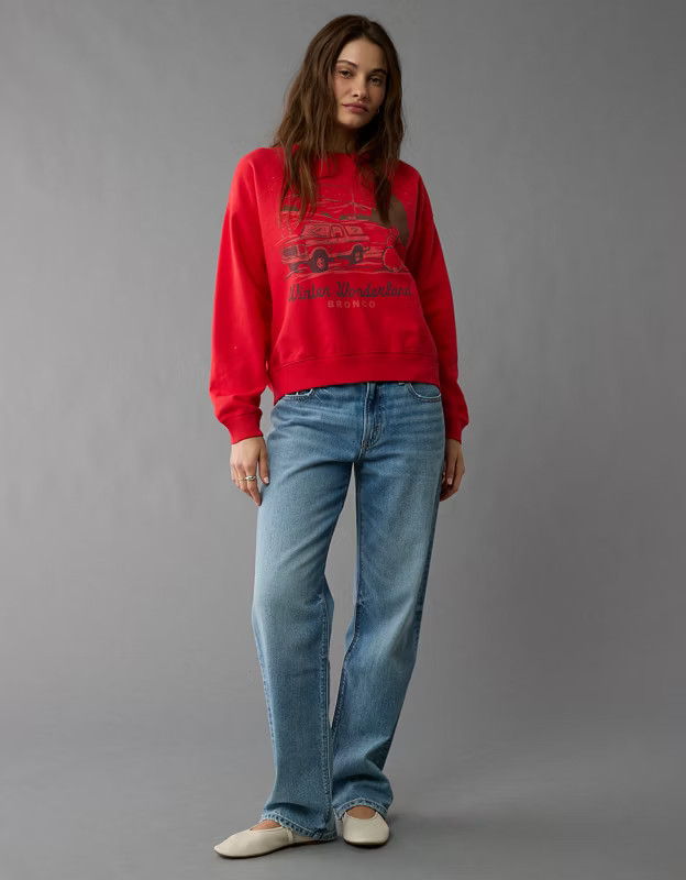 AE Holiday Bronco Graphic Relaxed Crew Neck Sweatshirt | American Eagle Outfitters (US & CA)