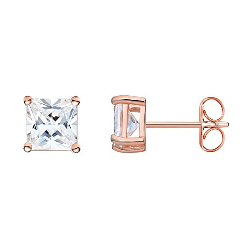 Amazon Essentials Rose 18K Gold Plated Sterling Silver Princess Cut Cubic Zirconia Stud Earrings (5.5mm) | Amazon (US)