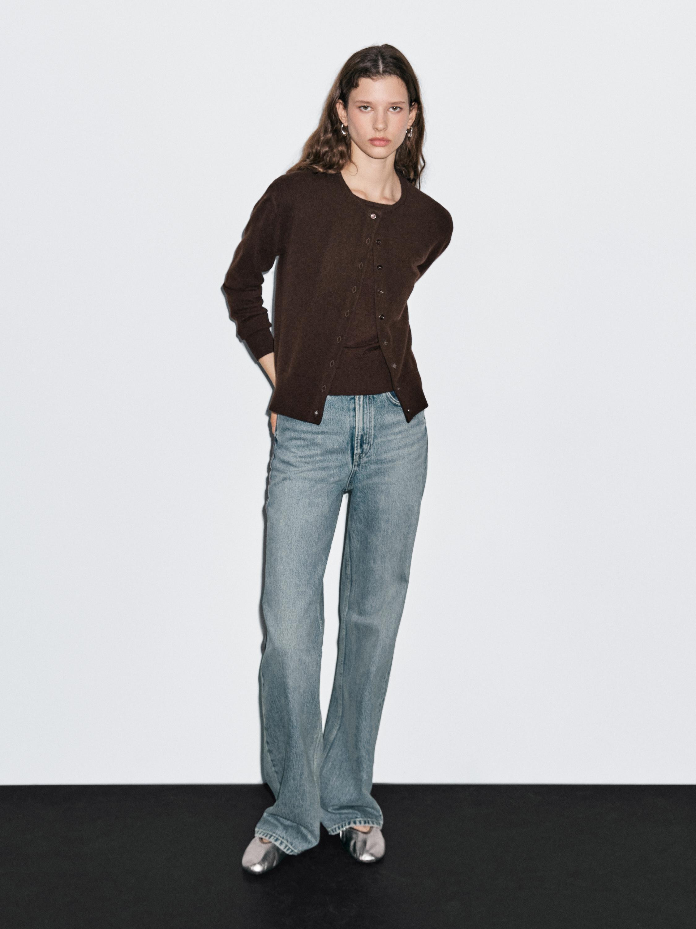 Wool blend knit cardigan · Vanilla, Dark Blue, Chocolate · Tops And Other Garments | Massimo Du... | Massimo Dutti US