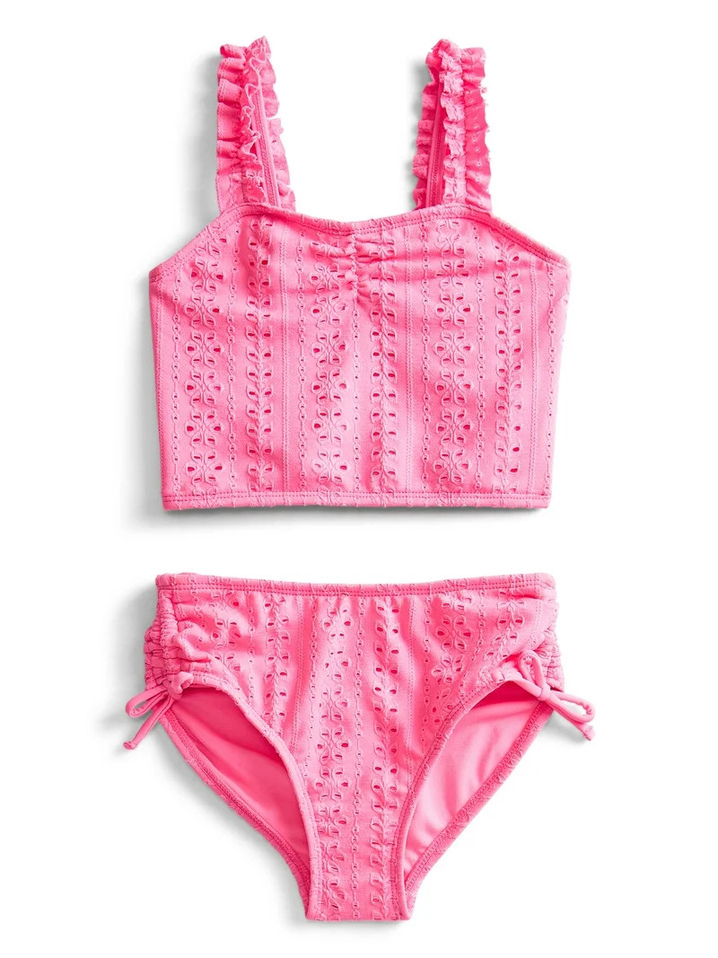 Wonder Nation Girls Ruffle Eyelet Tankini Swimsuit, 2-Piece, Sizes 4-18 | Walmart (US)