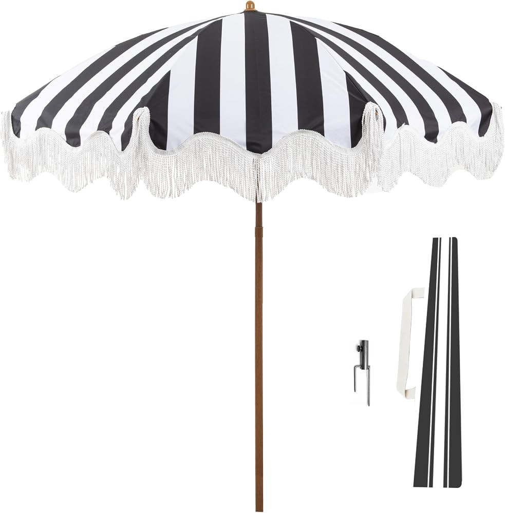 Rayjee 6.5FT Patio Umbrella with Fringe, UV Protection Beach Umbrella with Tilt & Adjustable Heig... | Amazon (US)