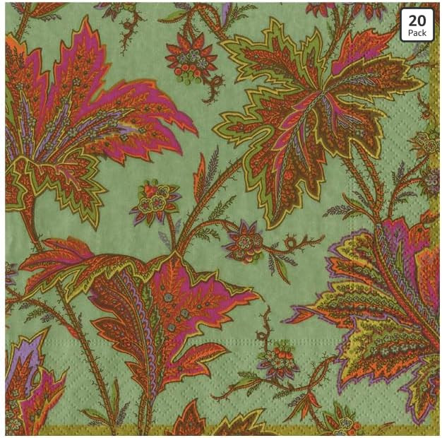 Caspari Paisley Leaves Sage Green Cocktail Napkins - includes 20 Cocktail Napkins | Amazon (US)