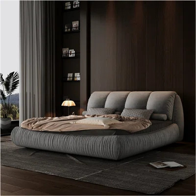 King Size Luxury Upholstered Platform Bed with Oversized Padded Backrest and Solid Wood Frame | Wayfair North America