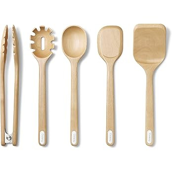 Caraway Wooden Utensil Set - 5 Piece Cooking Utensil Set - Spoon, Server, Scraper, Spatula, & Ton... | Amazon (US)