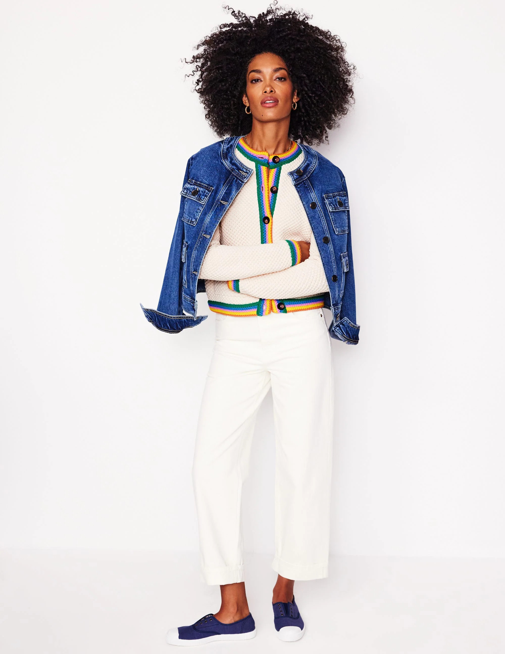 Libby Knitted Jacket-Warm Ivory, Rainbow | Boden UK