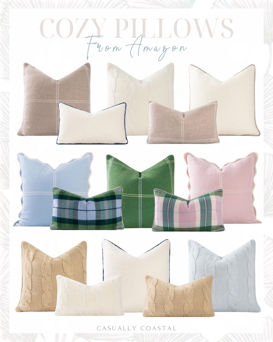 Cozy Pillows From Amazon 

Amazon home decor, Amazon pillows, holiday pillows, coastal pillows, coastal home decor, coastal style, neutral pillows, seasonal pillows, merino wool throw pillow cover, windowpane throw pillow cover, 22x22 pillow cover, cable in it throw pillow cover, 20x20 pillow cover, wool boucle lumbar pillow cover, 12x20 pillow cover, beige and navy pillow cover, camel pillow cover, scalloped throw pillow cover, blue pillow cover, coastal tartan lumbar pillow cover, pink pillow cover, green pillow cover, wool coastal tartan pillow, beige pillow cover