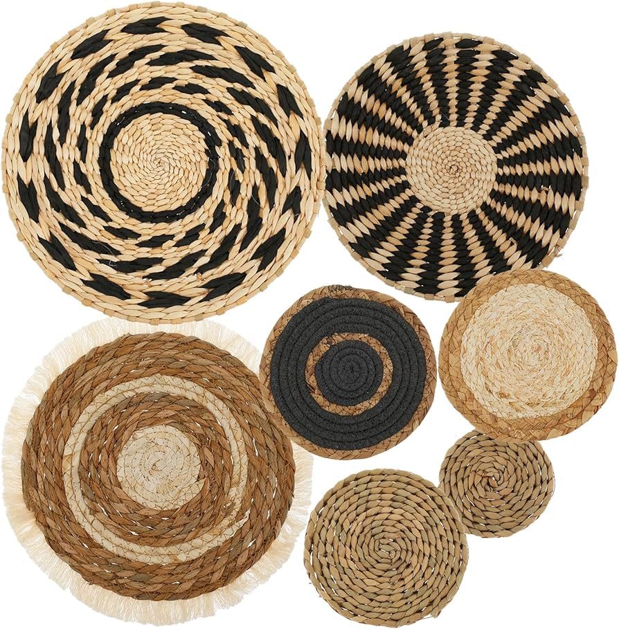 7 Pack Boho Wall Basket Decor, Hanging Woven Wall Basket Decor, Seagrass Rattan Wicker Boho Wall ... | Amazon (US)