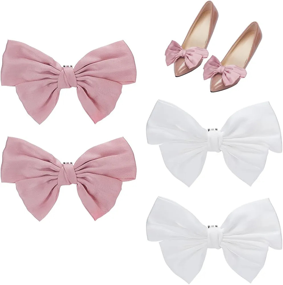 PH PandaHall 4pcs Bow Shoe Clips Shoe Jewelry Clips Pink Bowknot Shoe Shoes Clip on Detachable Ri... | Amazon (US)