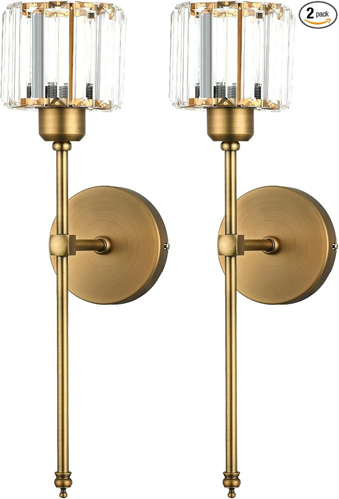 Bsmathom Wall Sconces Sets of 2, Classic Brushed Brass Sconces Wall Lighting, Hardwired Bathroom ... | Amazon (US)