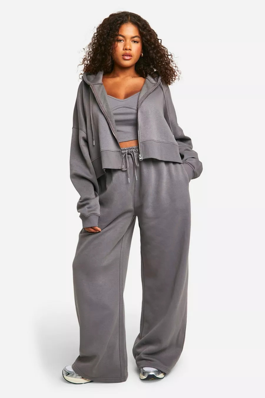 Plus Seam Detail Crop Top 3 Piece Hooded Tracksuit | boohoo (US & Canada)