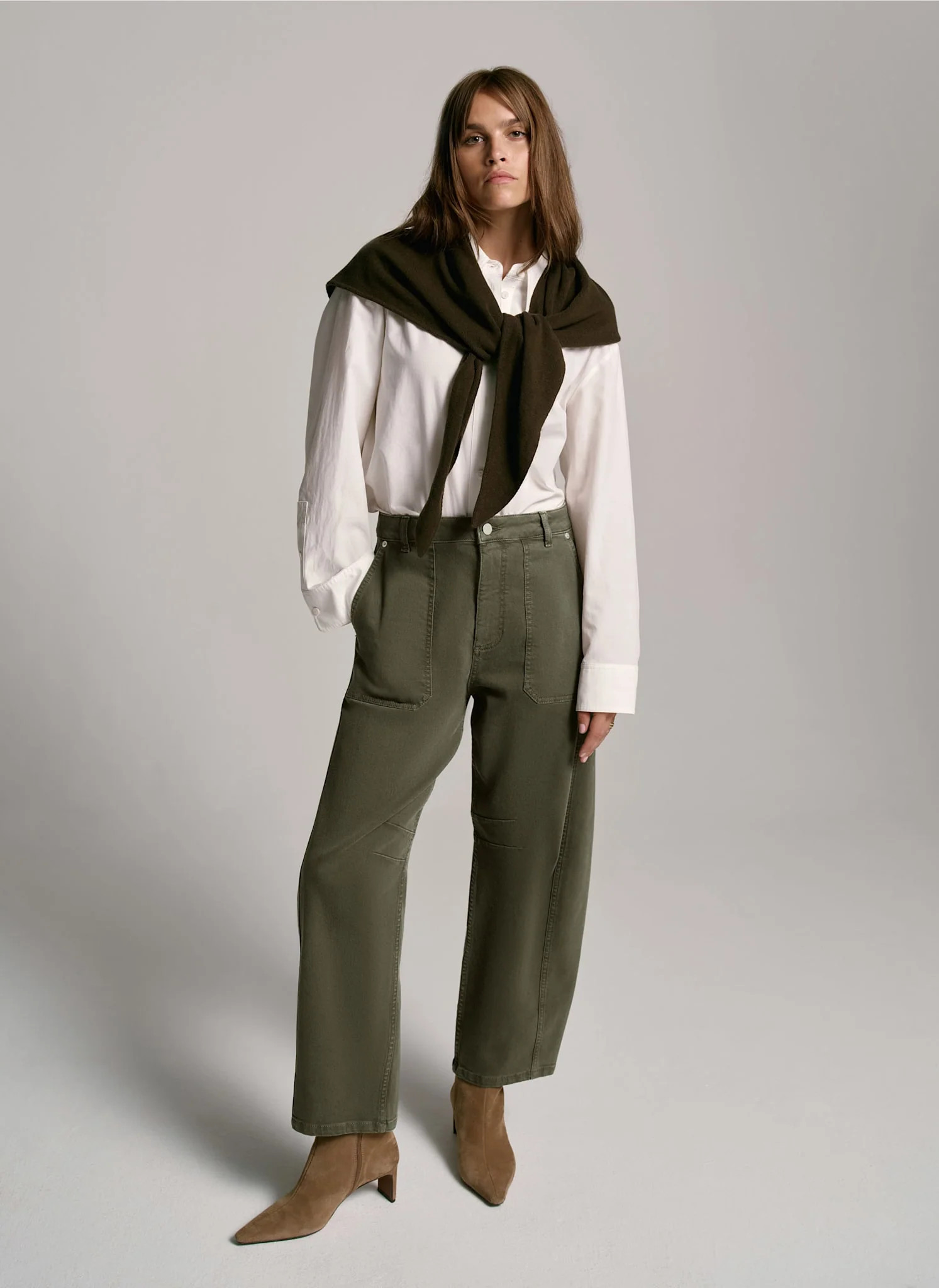 Khaki Utility Barrel Leg Jeans | Mint Velvet