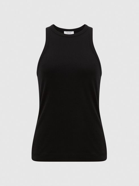 Reiss Black Zoe Crew Neck Ribbed Racer Vest Top | Reiss UK
