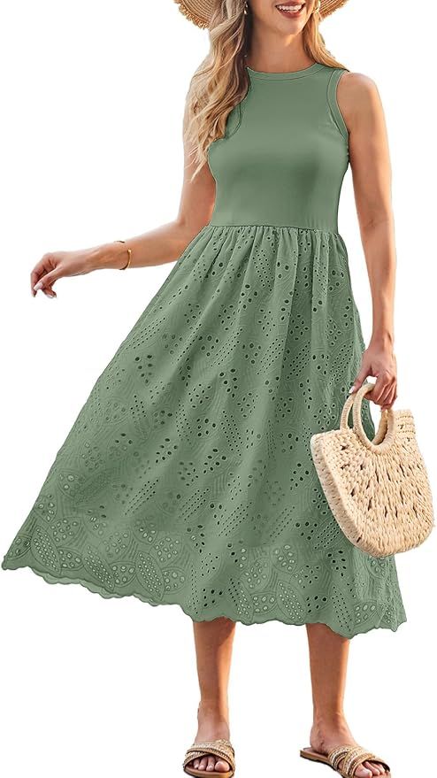 GRACE KARIN Women's Summer Sleeveless Tank Dress A Line Midi Dress Cotton Crewneck Casual Holiday... | Amazon (US)