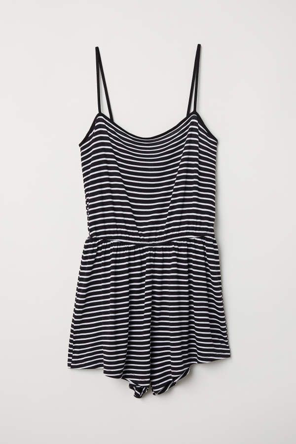 H & M - Jersey Jumpsuit - Black/white striped - Women | H&M (US + CA)