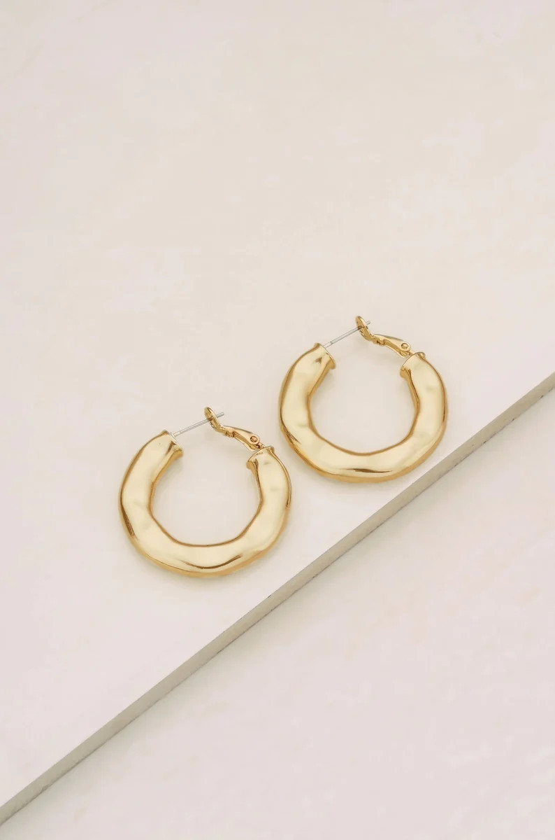 Soft Golden Textured 18k Gold Plated Hoop Earrings | Ettika