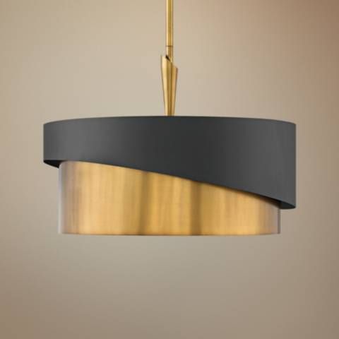 Hinkley Gigi 21" Wide Heritage Brass and Satin Black Finish Pendant | Lamps Plus