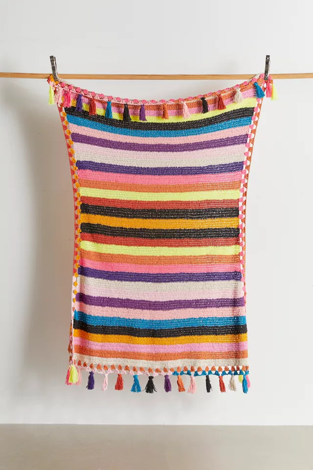 Rainbow Crochet Throw Blanket | Urban Outfitters (US and RoW)