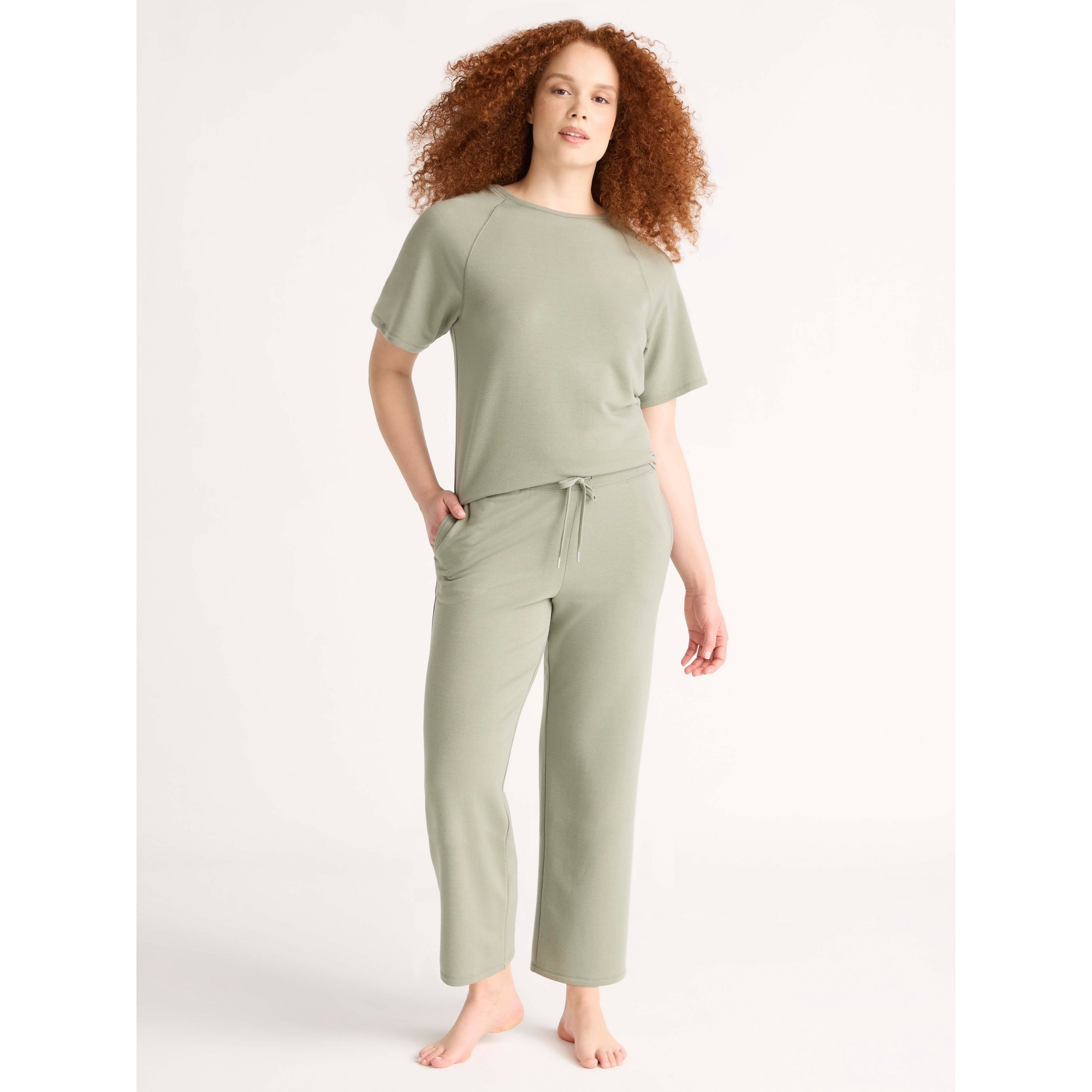 Joyspun Women's French Terry Short Sleeve Top and Capri Pants Pajama Set, 2-Piece, Sizes XS-3X - ... | Walmart (US)