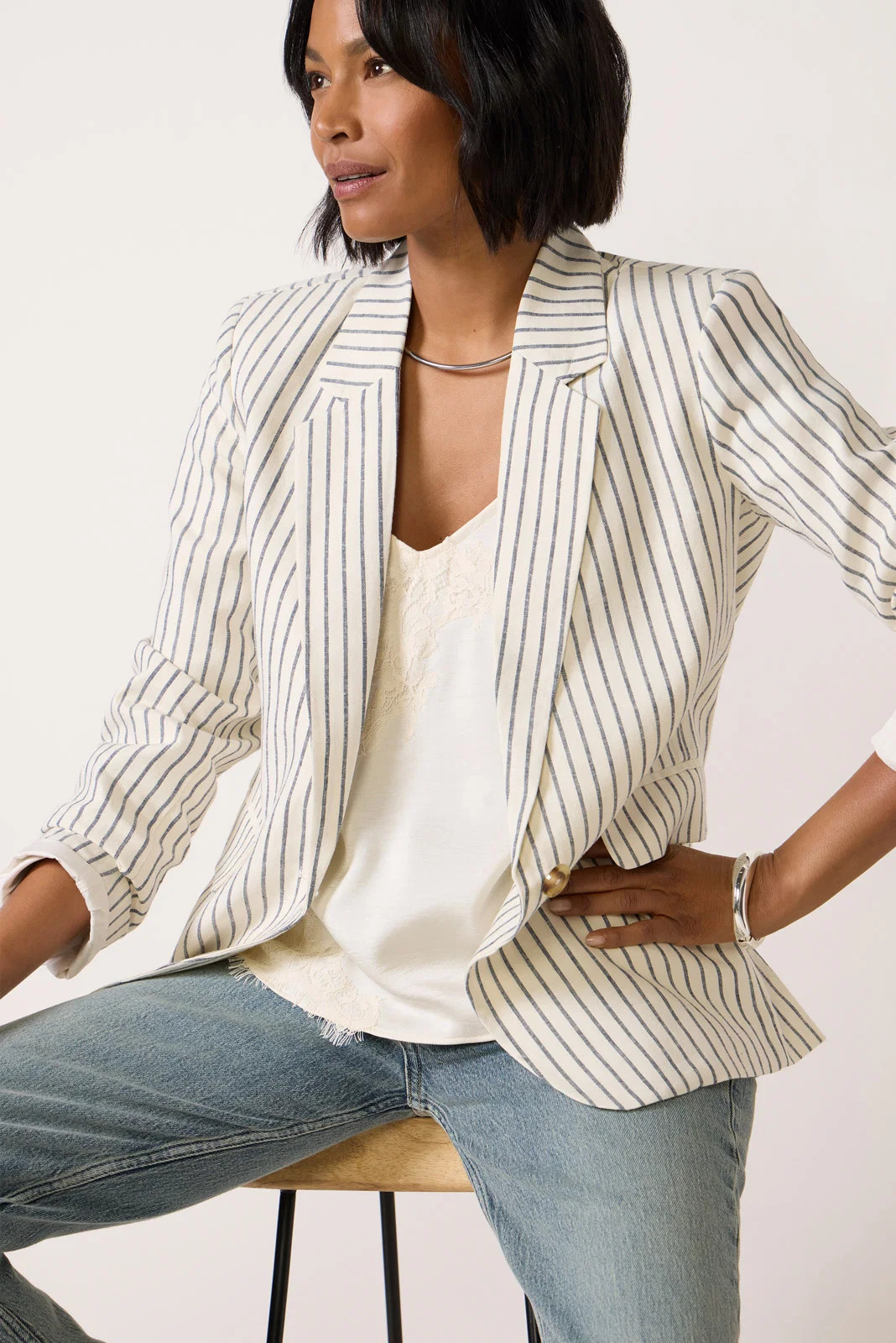 Z SUPPLY Women's Evan Linen Stripe Blazer, Size Small, Moonlitoceanstripe White | Evereve