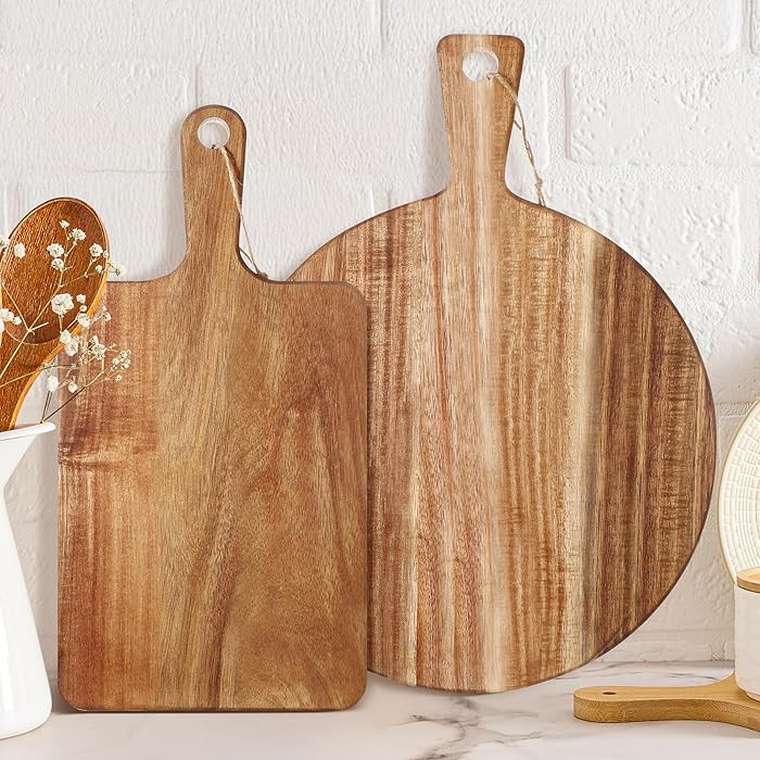 Hsei 2 Pcs Acacia Wood Cutting Board with Handle Wooden Charcuterie Board Large Paddle Carving Ch... | Amazon (US)