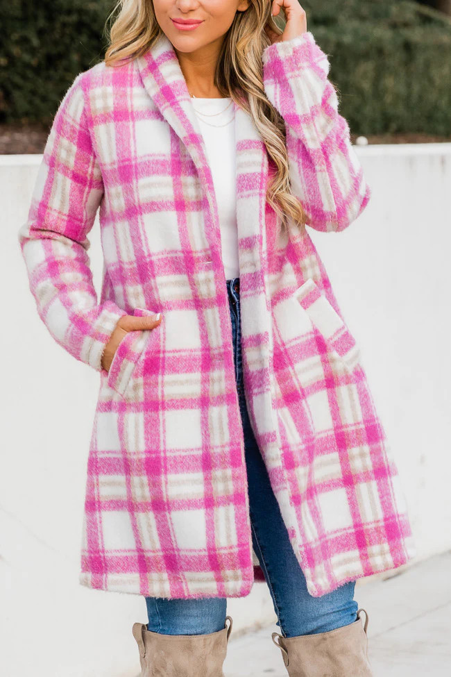 Get On Board Pink Plaid Coat FINAL SALE | Pink Lily