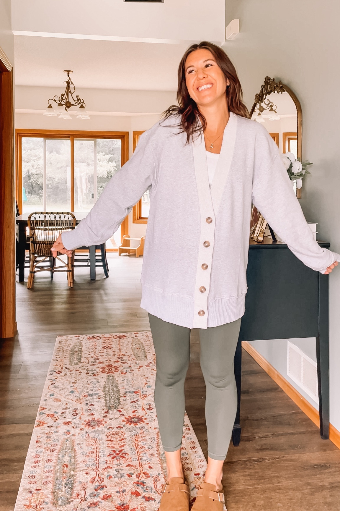 Aerie fall outfit on sale!
Small in sweatshirt cardigan 
Medium in leggings 

Non maternity, bump friendly 
Size up .5 in clogs

Fall outfits 
Bump style 

#LTKBump #LTKFindsUnder50 #LTKFallSale