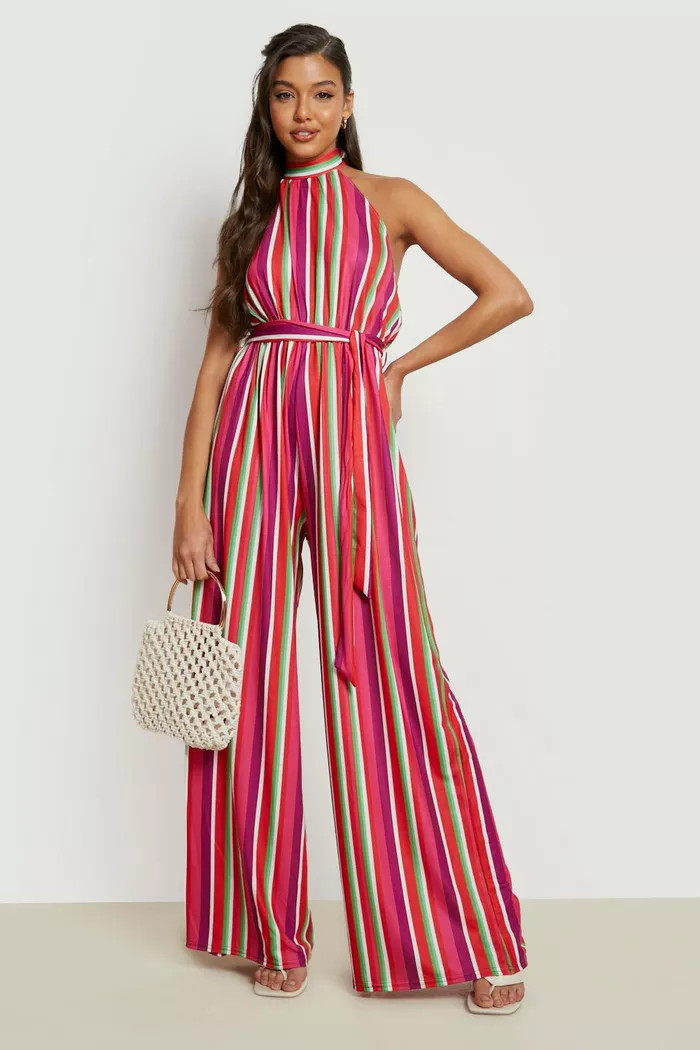Stripe Halterneck Wide Leg Jumpsuit | Boohoo.com (UK & IE)