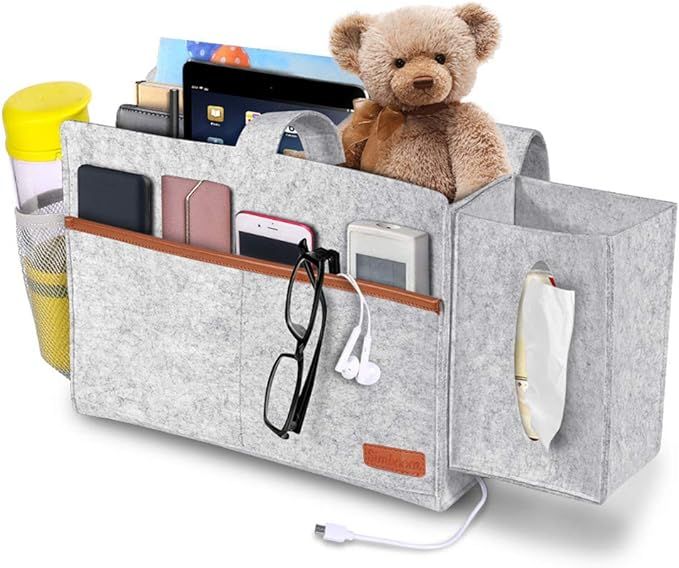 SIMBOOM Bedside Organizer, Felt Bed Storage Caddy with Tissue Box and Water Bottle Holder, Magazi... | Amazon (US)