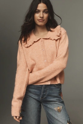 Self Contrast Ruffle-Collar Cardigan Sweater | Anthropologie (US)