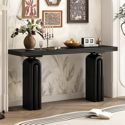 Modern Console Table with Unique Curved Legs, MDF & Acacia Veneer, Elegant Entryway Table Sofa Table for Living Room & Hallway, Black - ModernLuxe | Target