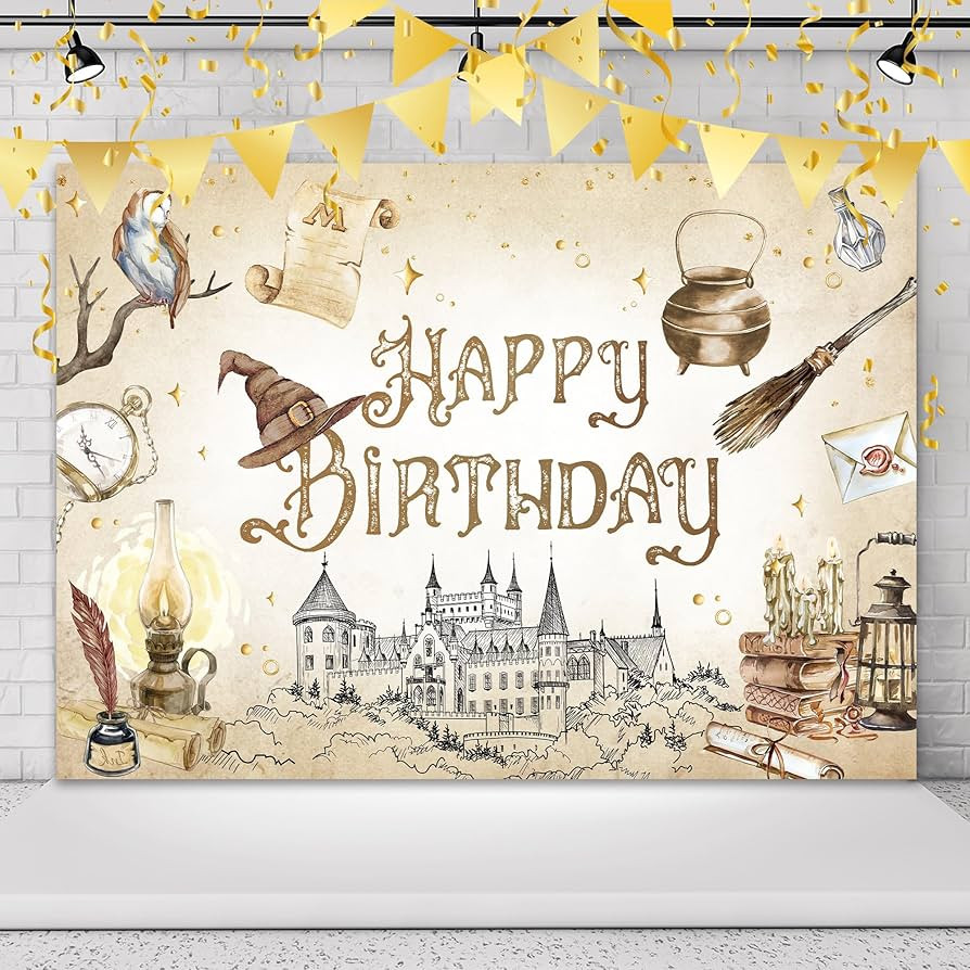 Omifly Wizard Happy Birthday 7Wx5H Backdrop for Photography Witch Magical Castle Vintage Book Owl... | Amazon (US)
