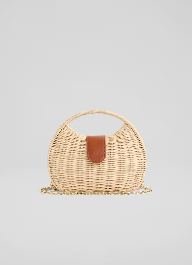 Lulu Natural & Tan Straw Rattan Box Grab Bag | L.K. Bennett (UK)