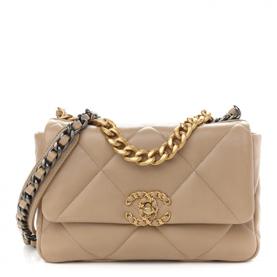 CHANEL Lambskin Quilted Medium Chanel 19 Flap Dark Beige | FASHIONPHILE | Fashionphile