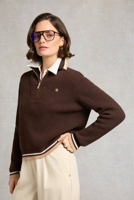 Jessica Quarter Zip Knit (Walnut) | Holland Cooper
