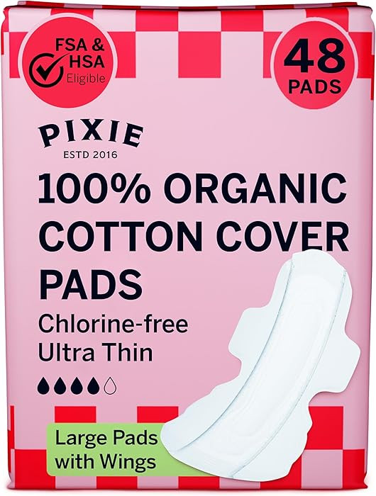 Pixie Organic Cotton Ultra Thin Regular Long Pads with Wings \u2013 Comfortable, Leak-Proof Prote... | Amazon (US)