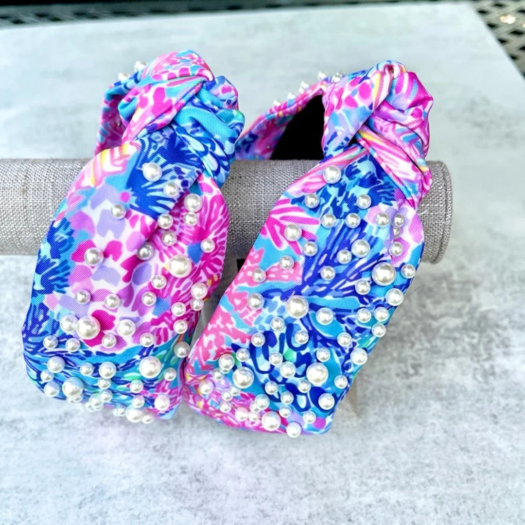 Palm Beach Coral Crush Love Pearl Knotted Headband | Etsy (US)