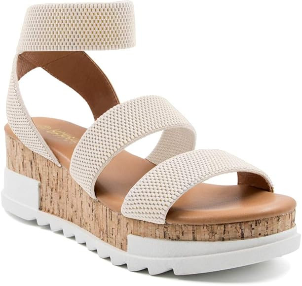 Athlefit Women's Wedge Sandals Platform Sandals Cork Elastic Strap Sandals | Amazon (US)
