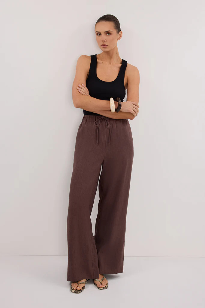 GINA CHOC LINEN ELASTIC WAIST PANT | DISSH