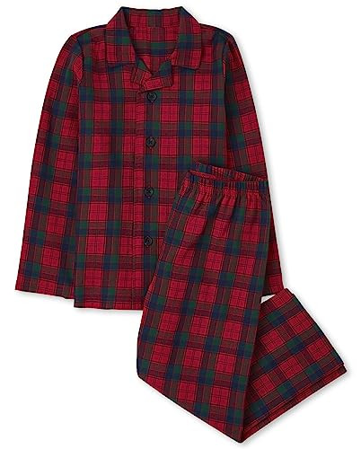 The Children's Place Baby Christmas Flannel Pajama Set, Red/Green Plaid, Medium | Amazon (US)
