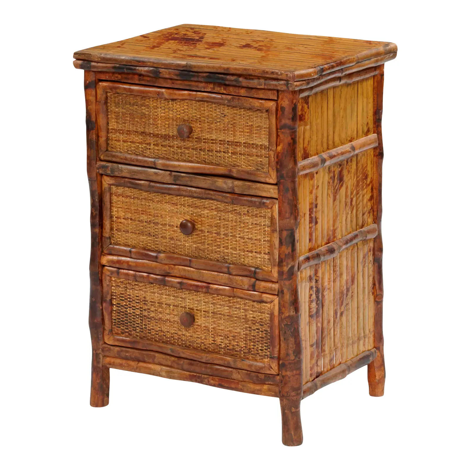 3 Drawer Side Cabinet, Brown, Rattan | Chairish