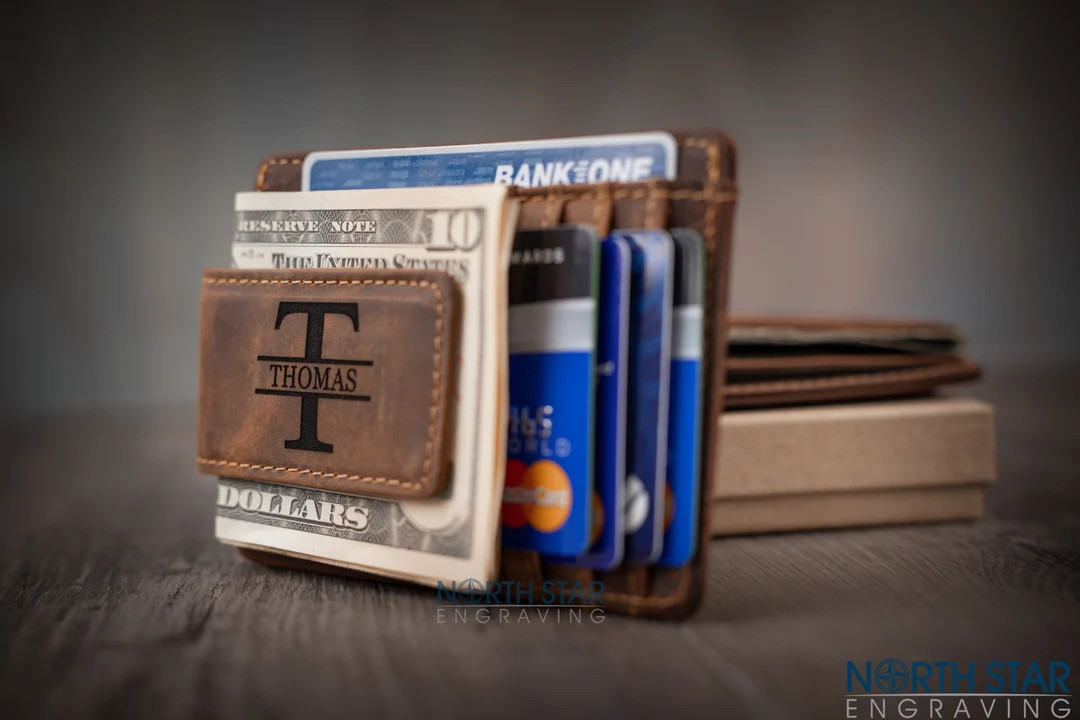 Leather Money Clip Wallet, Minimalist Wallet for Men, Engraved Leather Wallet With Magnetic Money... | Etsy (US)