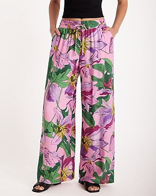 High Waisted Floral Pull On Wide Leg Pant | Express