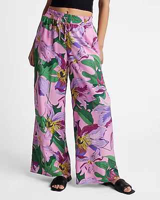 High Waisted Floral Pull On Wide Leg Pant | Express (Pmt Risk)