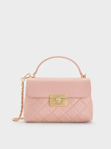 Light Pink Alva Quilted Top Handle Bag | CHARLES & KEITH UK | Charles & Keith UK