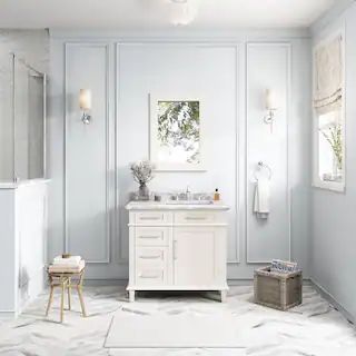 Home Decorators Collection Sonoma 36 in. W x 22 in. D x 34.50 in. H Bath Vanity in Off White with... | The Home Depot