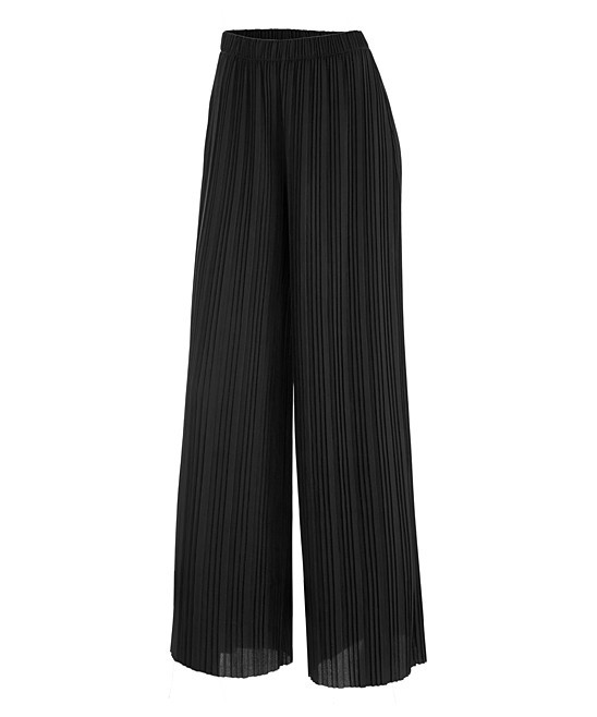 Made by Johnny Women's Casual Pants BLACK - Black Pleated Palazzo Pants - Women | Zulily