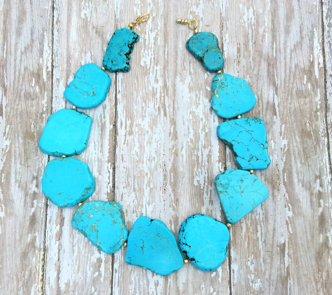 Chunky Turquoise Statement Necklace, Turquoise Beaded Necklace, Western Necklace, Southwest Jewel... | Etsy (US)