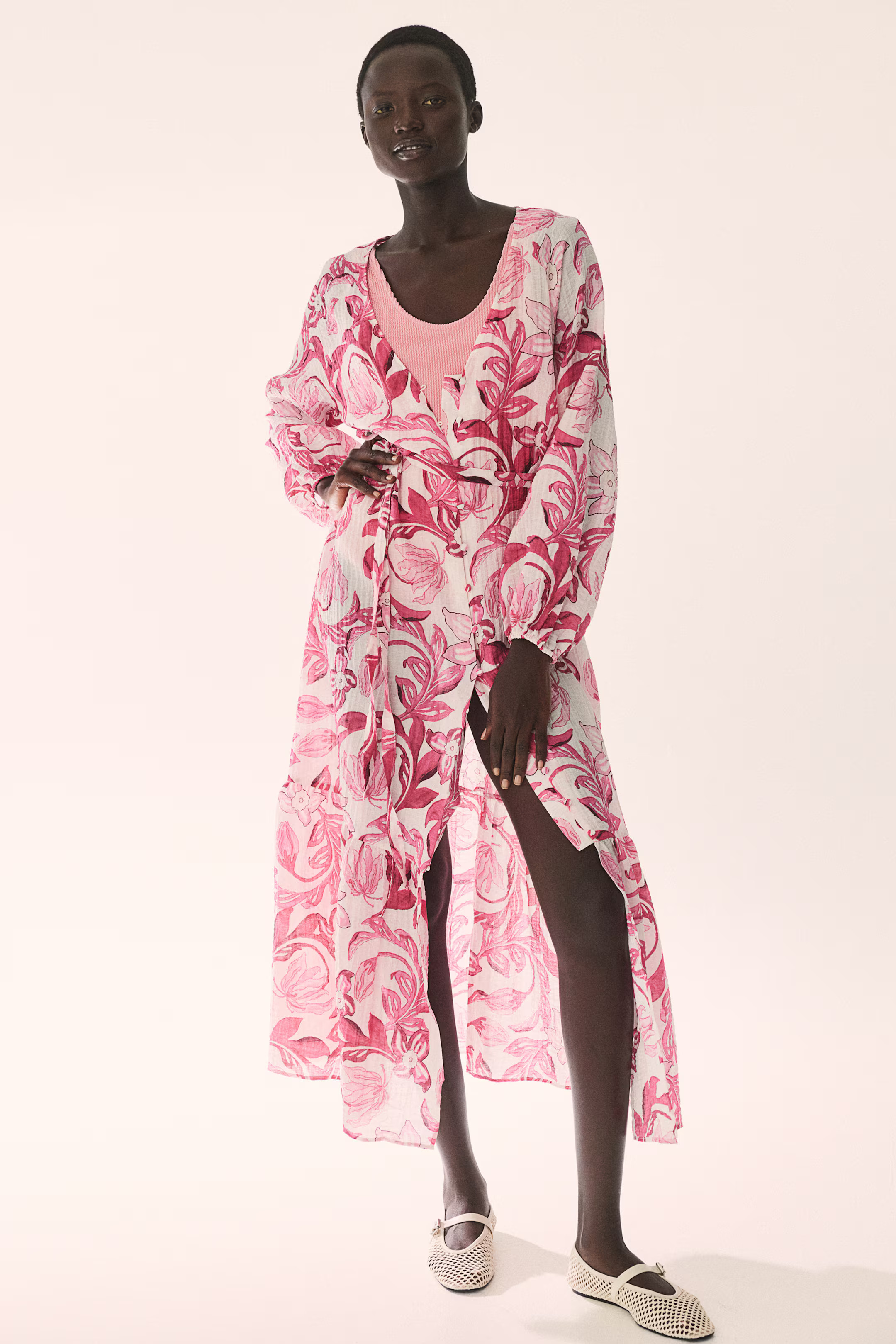 Tie-belt crêpe dress - Yellow/Patterned - Ladies | H&M GB | H&M (UK, MY, IN, SG, PH, TW, HK)