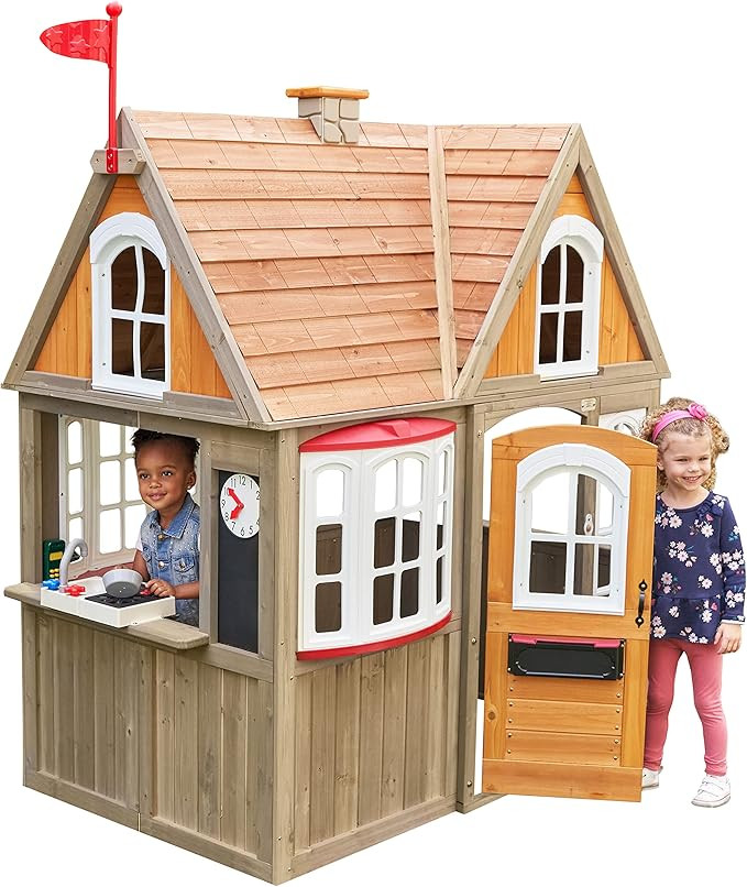 KidKraft Greystone Cottage Wooden Outdoor Playhouse with EZ Kraft Assembly™, Ringing Doorbell, ... | Amazon (US)
