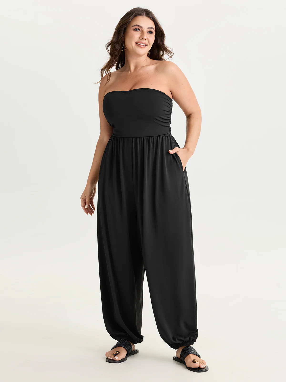 Supported Bra Off-Shoulder Stretchy Pockets Jumpsuit | Bloomchic